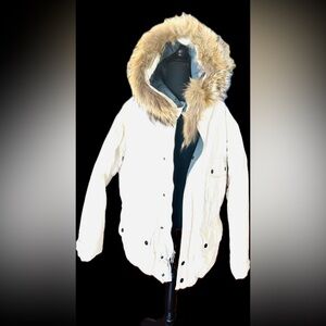 Nautica Off-White Down Parka with Faux Fur Hood
